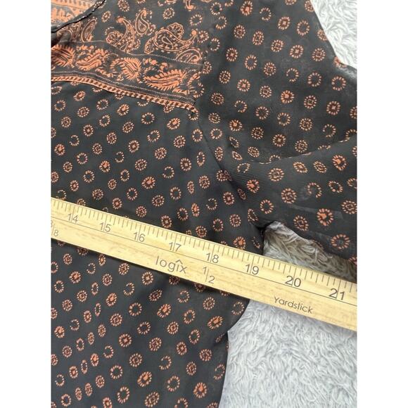 Bebop Medium Shift Dress Boho Chic Brown Black Sheer Mini Paisley - Picture 4 of 7